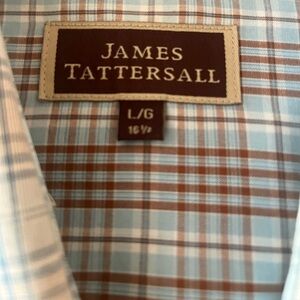 James Tattersall Men's Casual Plaid Shirt - Light Blue and Brown